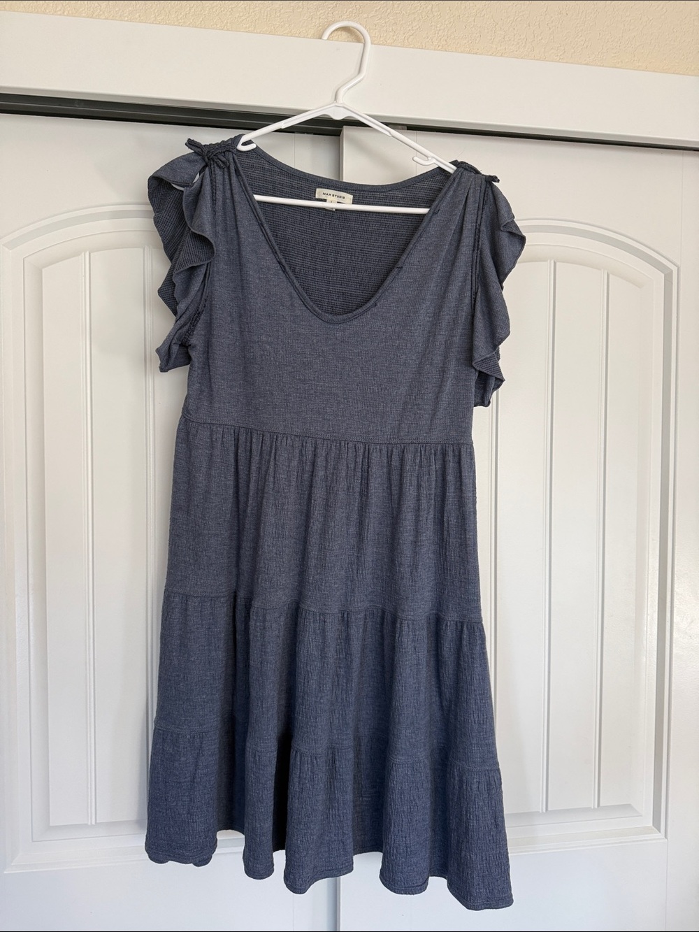 Max Studio Slate Blue Tiered Ruffle Sleeve Dress